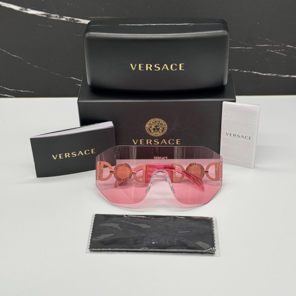 NEW VE2258 1002/84 VERSACE MOD 2258 1002/84 PINK VE2258 100284 SHIELD SUNGLASSES - Picture 11 of 11